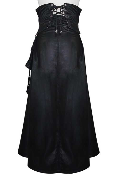 Big Swing Half Skirt in Leather with Chain Ribbons and Zip