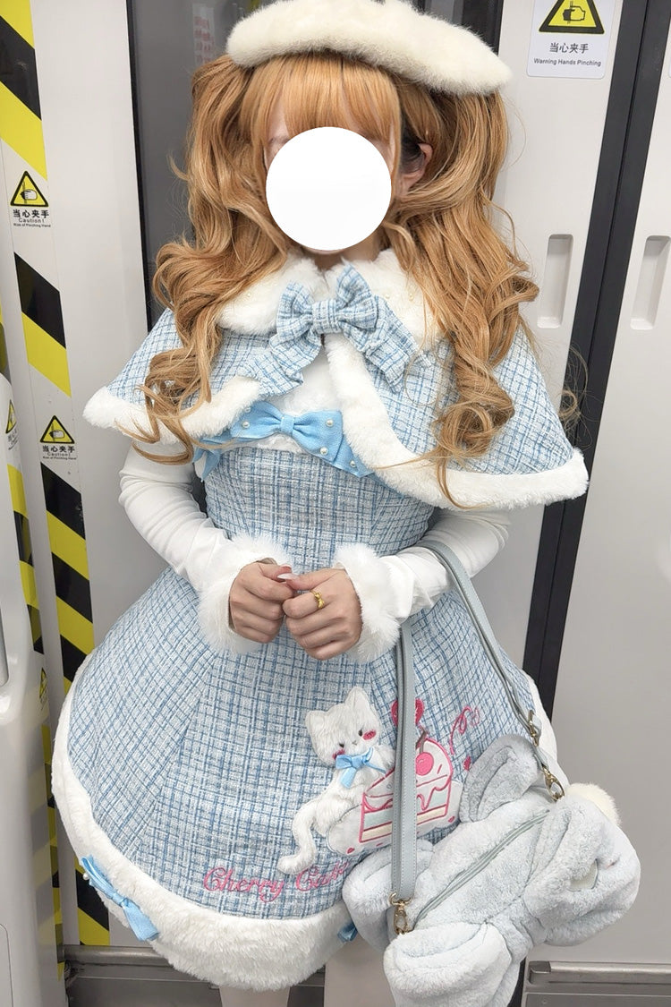 Blue Embroidered Bow Sweet Lolita JSK Dress