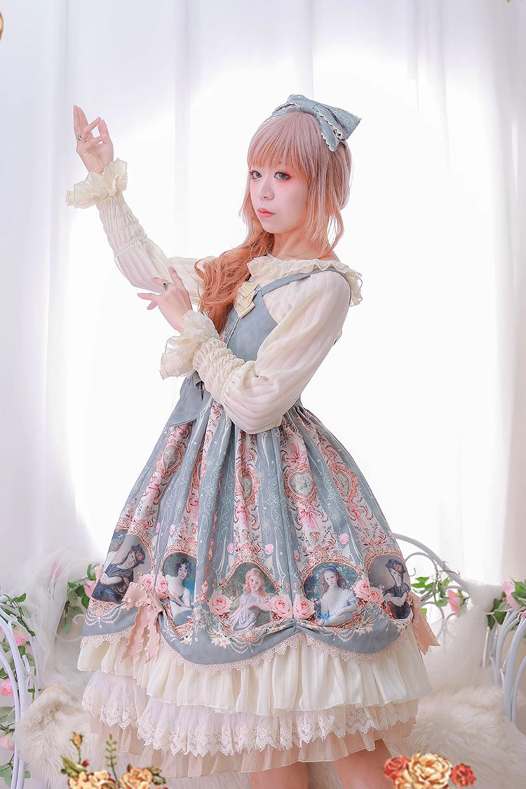 Portrait of A Little Lady Classic Vintage Lolita JSK with Ruffle Bowknot