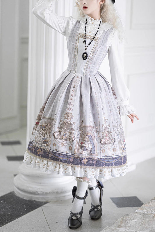 Sweet Lolita Jumper Dress with Ruffles & Demon Print