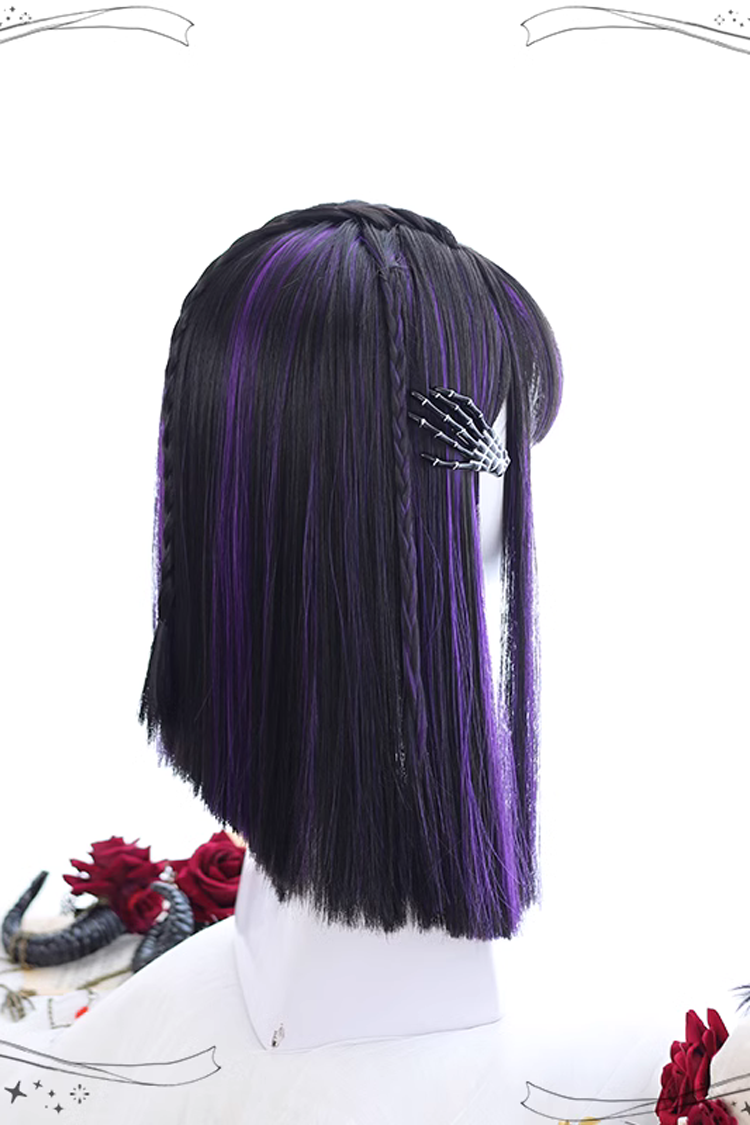 Lilac Highlighted Air-Bang Medium-Length Gothic Wig