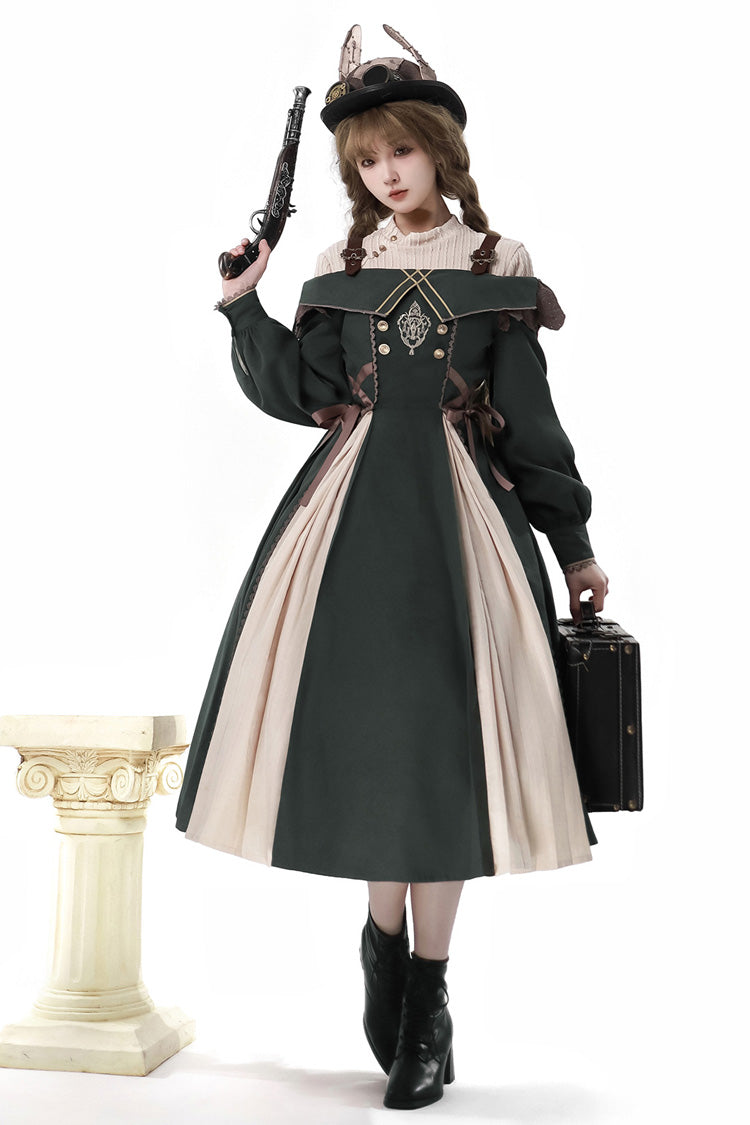 Emerald Long-Sleeve Ruffled Embroidered Bowknot Gothic Princess Lolita Dress