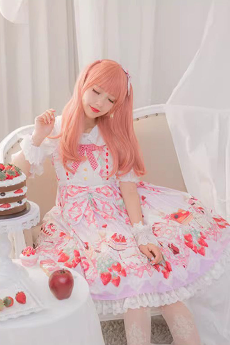 Sleeveless Ruffled Bow Sweet JSK with Print - Strawberry Feast