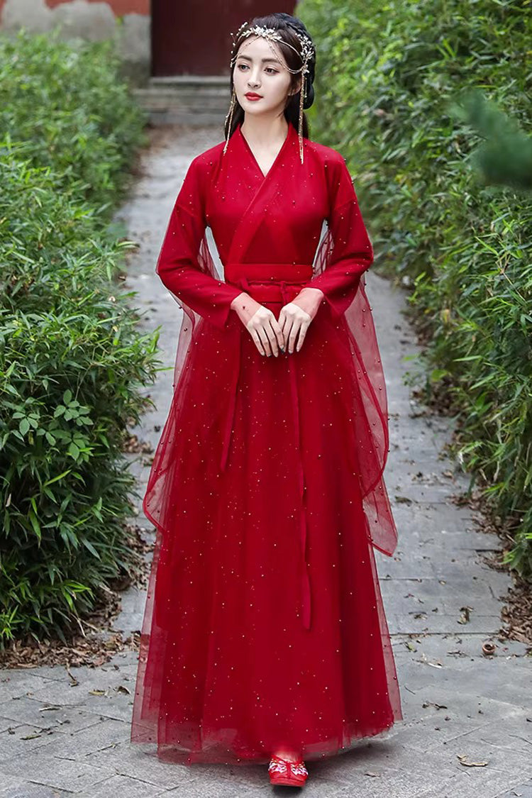 Scarlet Pearl Trimmed Lace Classic Elegant Hanfu Attire