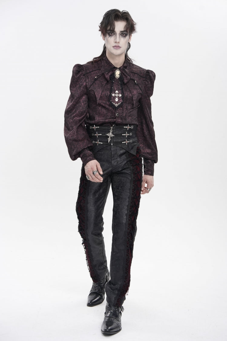 Scarlet Lapel Lantern Sleeve Jacquard Bow Men's Gothic Shirt