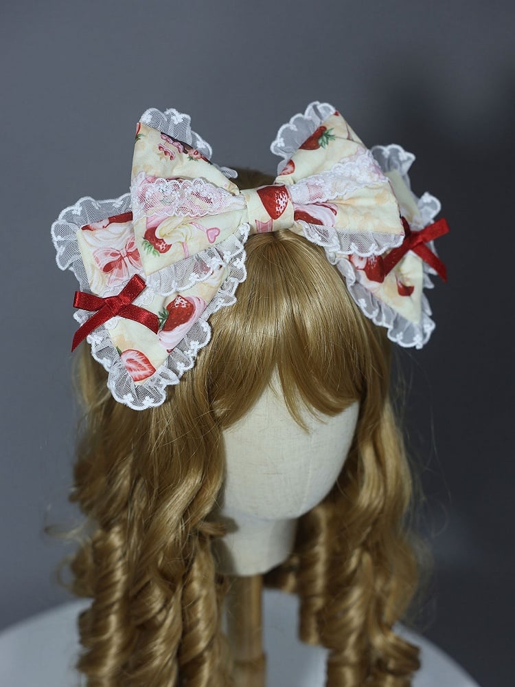Yellow / KC Pink Strawberry Bowknot White Print