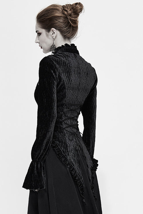 Swallowtail Velvet Gothic Blouse with Lantern Sleeves