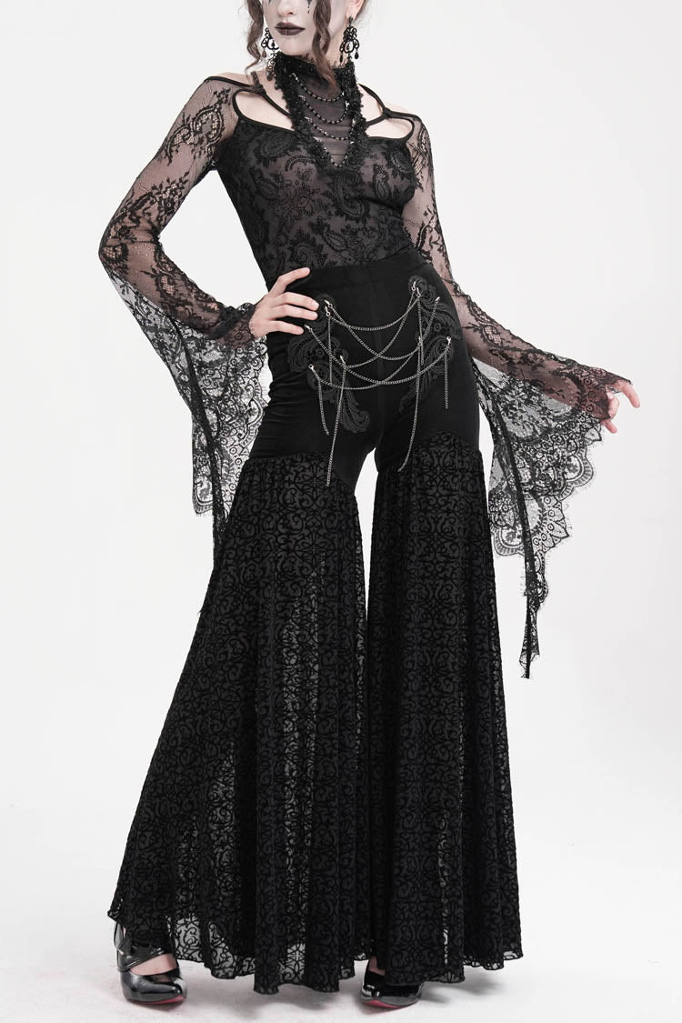 Gothic Pants with Jacquard Floral Chain and Hollow Lace