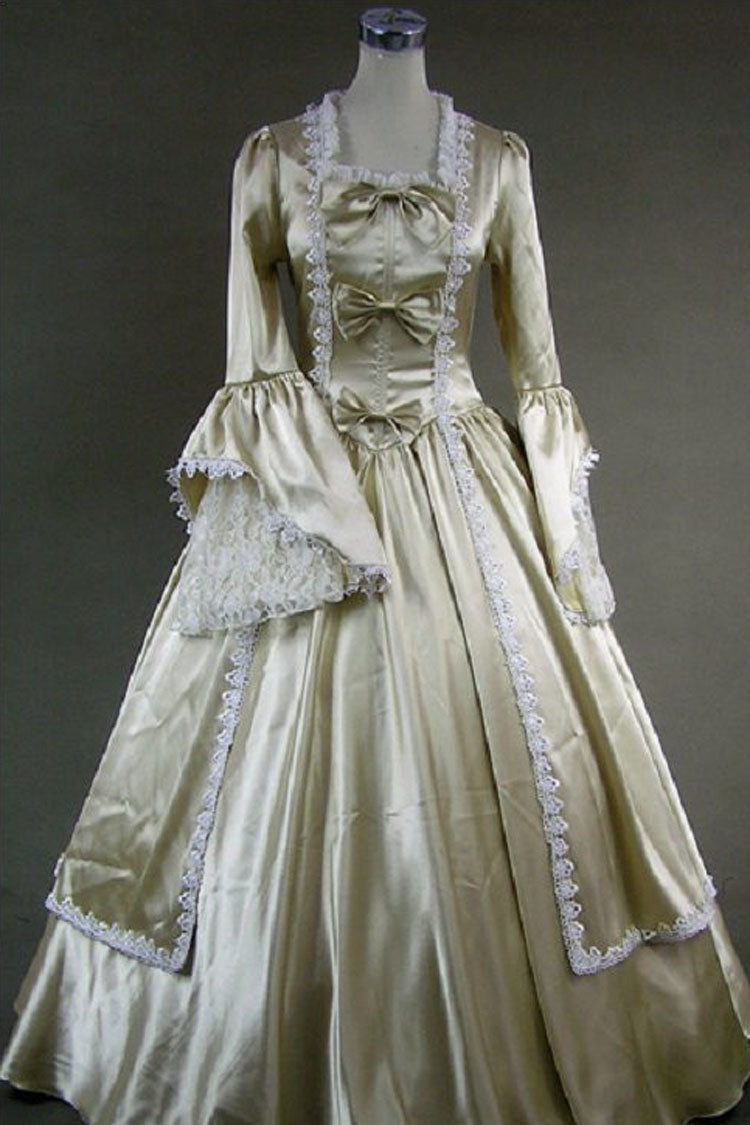 Champagne Cotton Victorian Lolita Dress with Square Collar and Trumpet Sleeves - Altfashion Shop