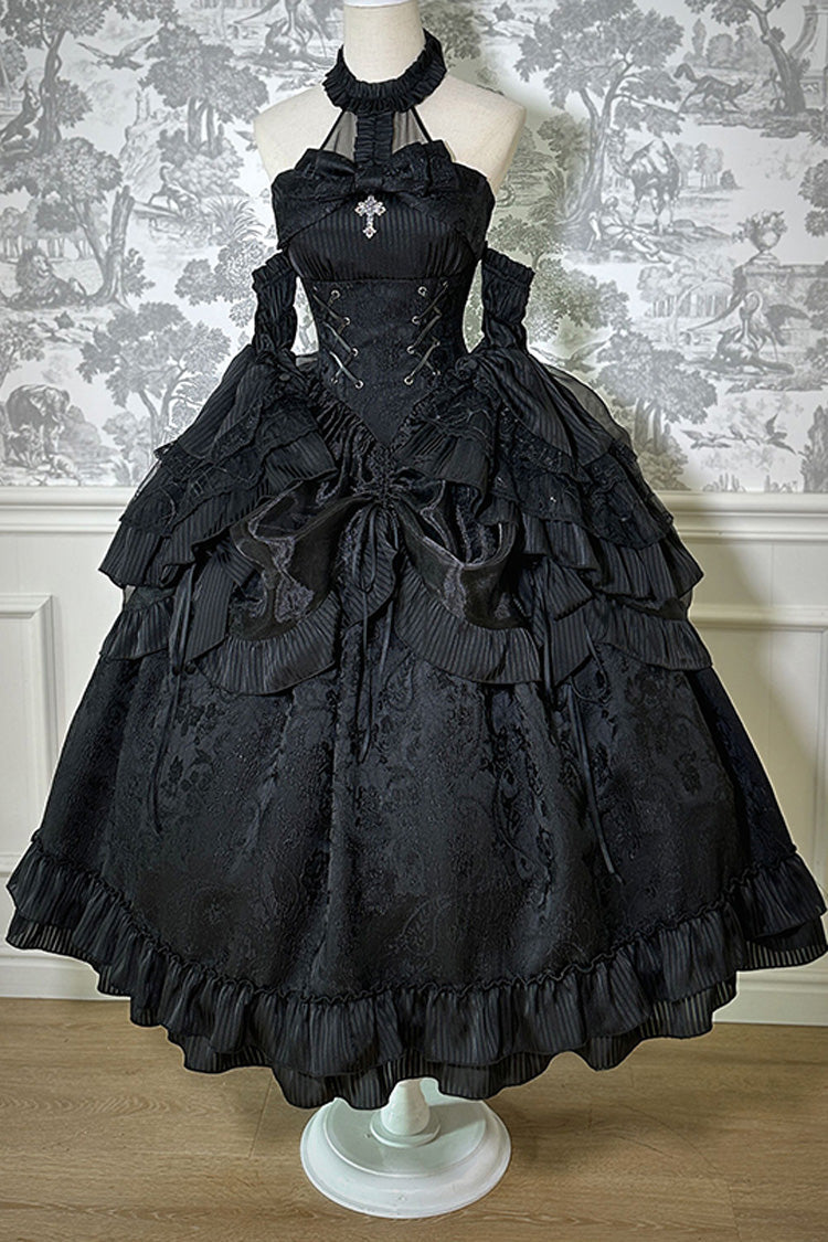 Halterneck Ruffle Bow Gothic Lolita Dress with Drawstring, Mystery Doll Theme, 4 Colors