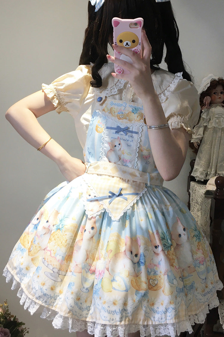 Sweet Lolita Strap Dress with Bowknot Lace - Pineapple Cat