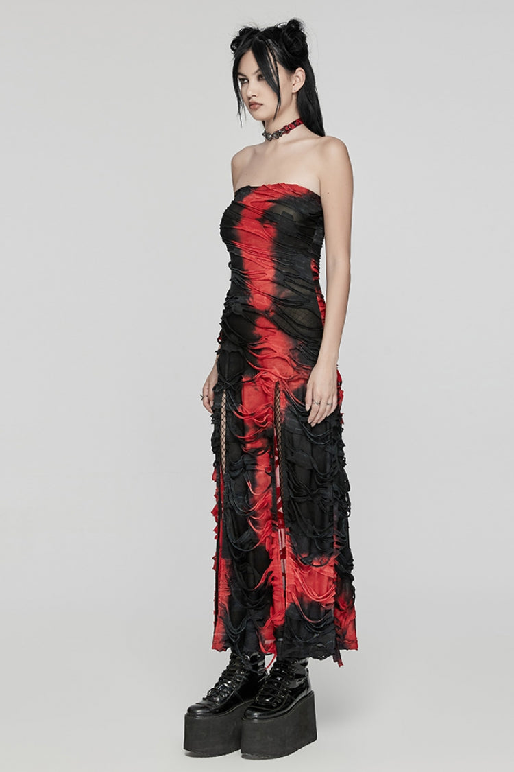 Scarlet & Black Contrast Print Ripped Gothic Dress