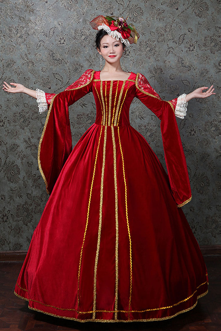 Scarlet Victorian Lolita Prom Dress with Hollow Floral Embroidery