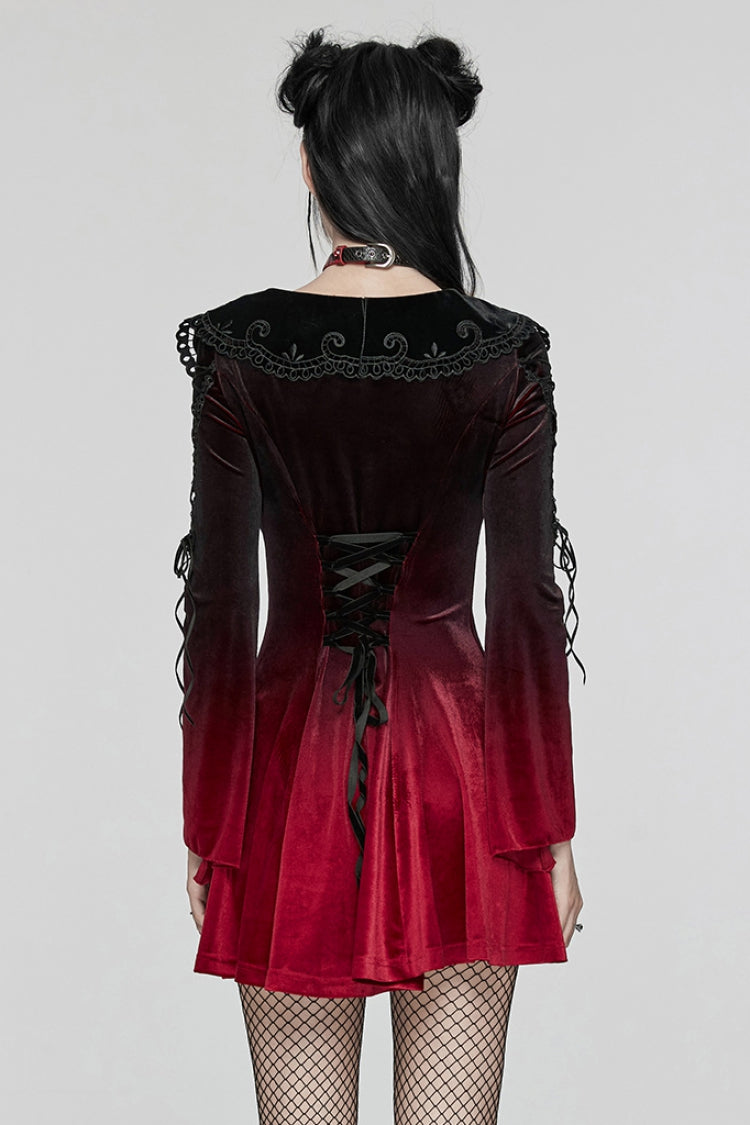 Scarlet & Black Gradient Embroidered Doll Collar Evening Gown