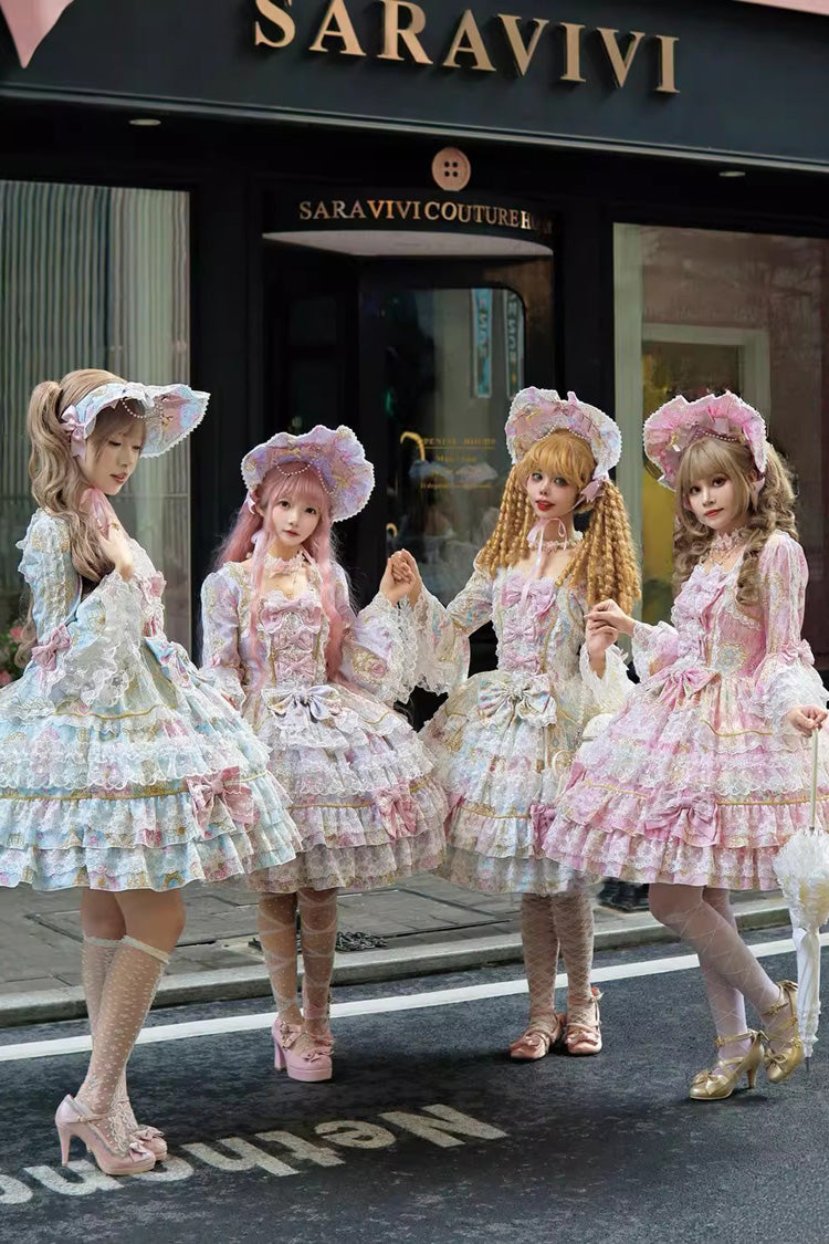 Candlelight Elegance Violet Long Trumpet Sleeves Ruffle Bowknot Lace Elegant Lolita Dress - Candlelight Elegance