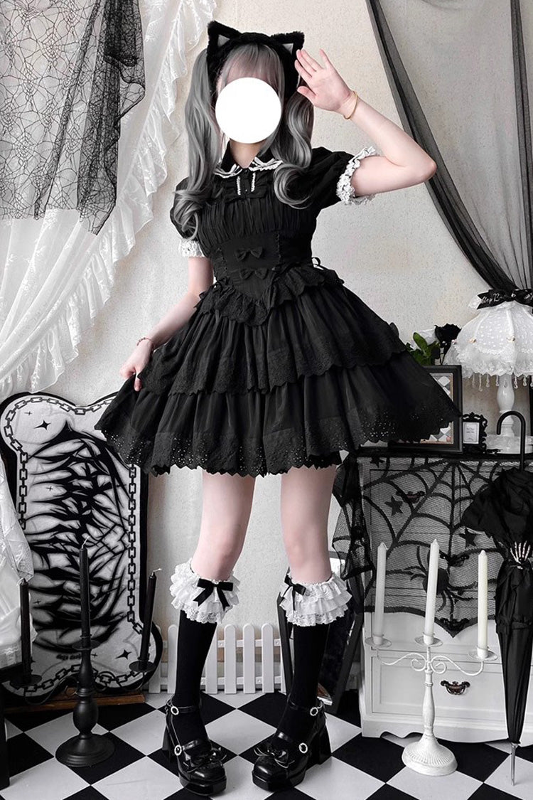 Ribbon Hollow Gothic Lolita Layered JSK Gown - 2 Tones