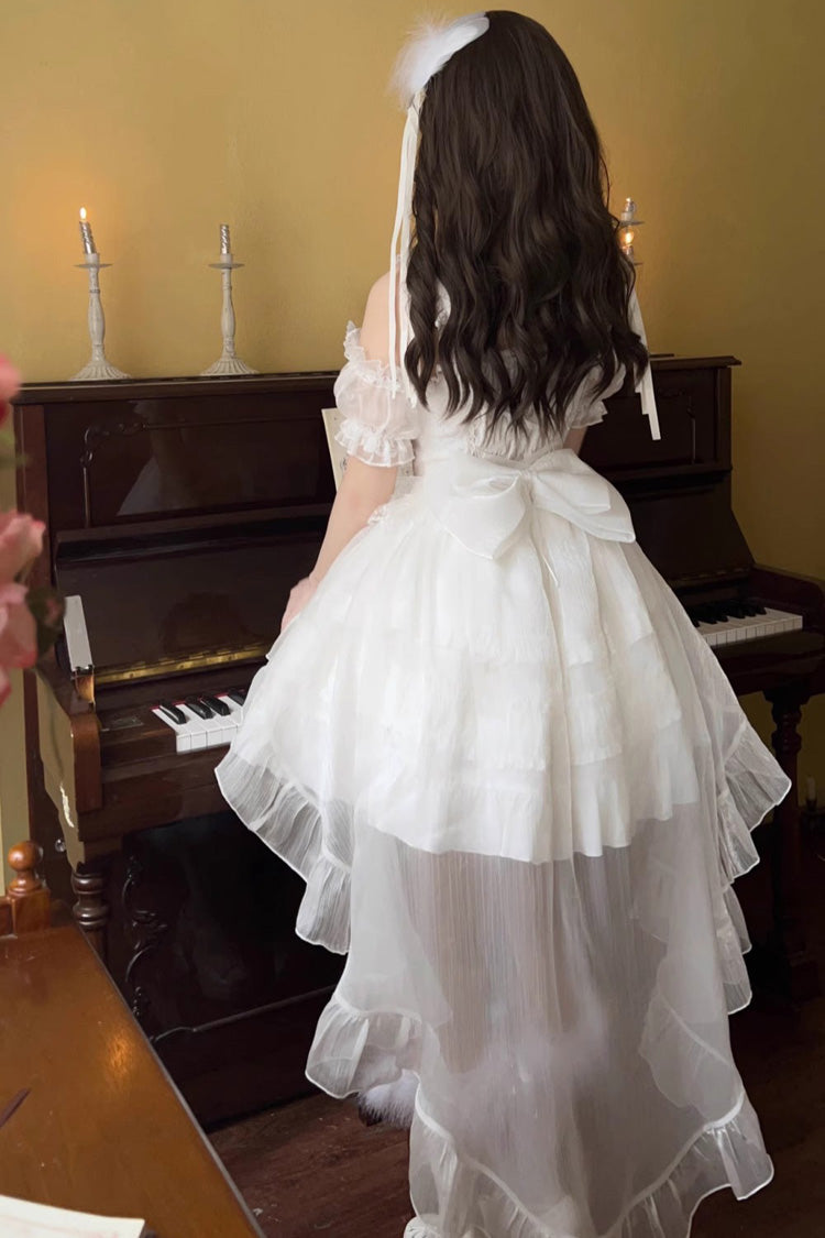 White Sleeveless Bowknot Multi-Layer Ruffle Sweet Lolita Jsk Dress