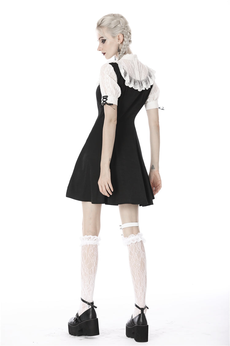 Stand Collar Short Sleeve Ruffled Gothic Lolita Doll Midi Dress