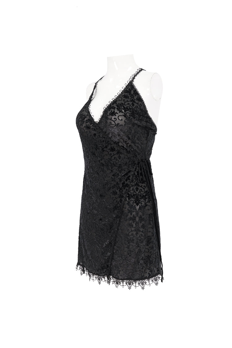 Velvet Jacquard Lace-Up Gown with Deep Neckline