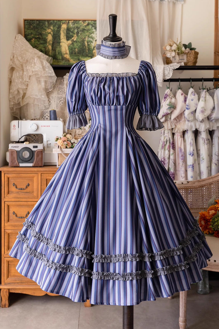 Forest Basket Printed Ruffled Lace Sweet Elegant Dress