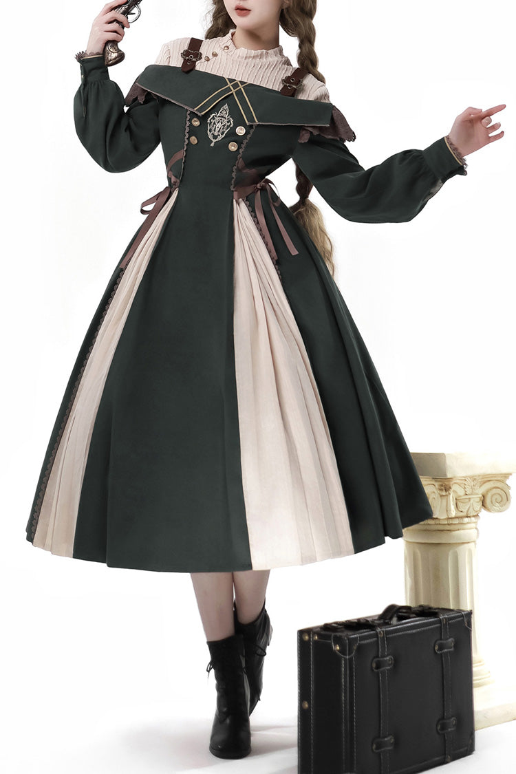 Emerald Long-Sleeve Ruffled Embroidered Bowknot Gothic Princess Lolita Dress