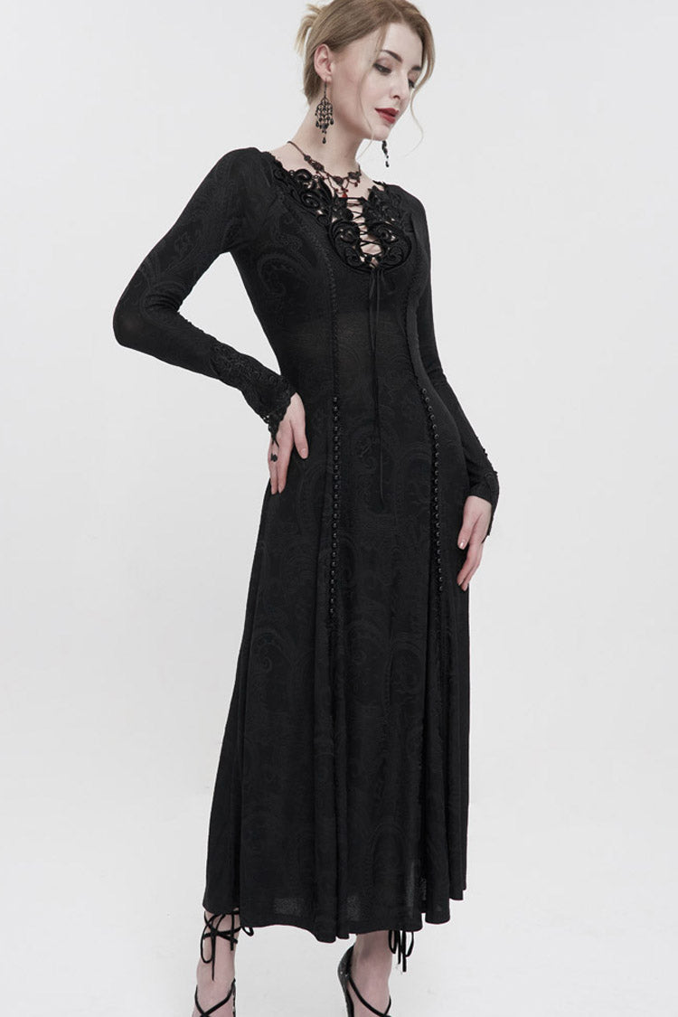 Long Knit Symmetrical Applique Chest String Gothic Dress