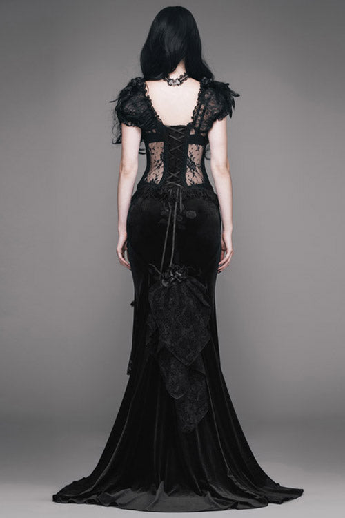 Sable Rose Embossed Velvet Long Half-Fishtail Skirt for Women