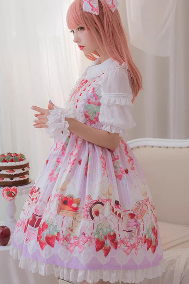Sleeveless Ruffled Bow Sweet JSK with Print - Strawberry Feast