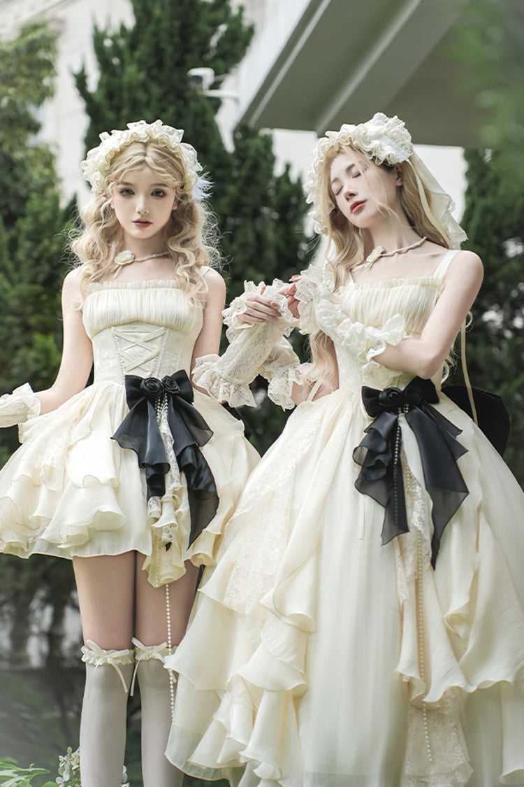 Cream Moonlight Variations Sleeveless Lace-Up Frilled Sweet Lolita Short JSK Dress
