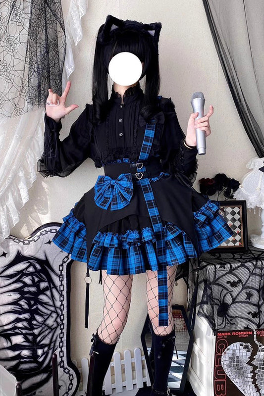 Multi-Layer Plaid Gothic Skirt with Bowknot - Electronic Kitten Dark Girl