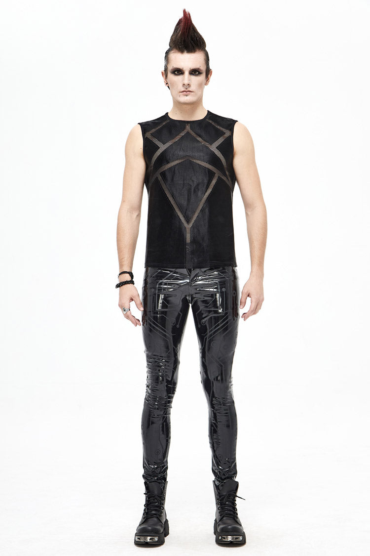 Men's Punk Vest with Armor Mesh and Shiny Knit Details