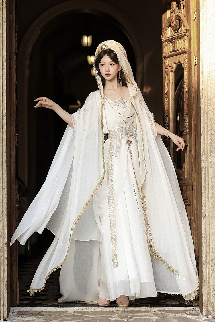 White Sleeveless Ruffled Gothic JSK Dress Set