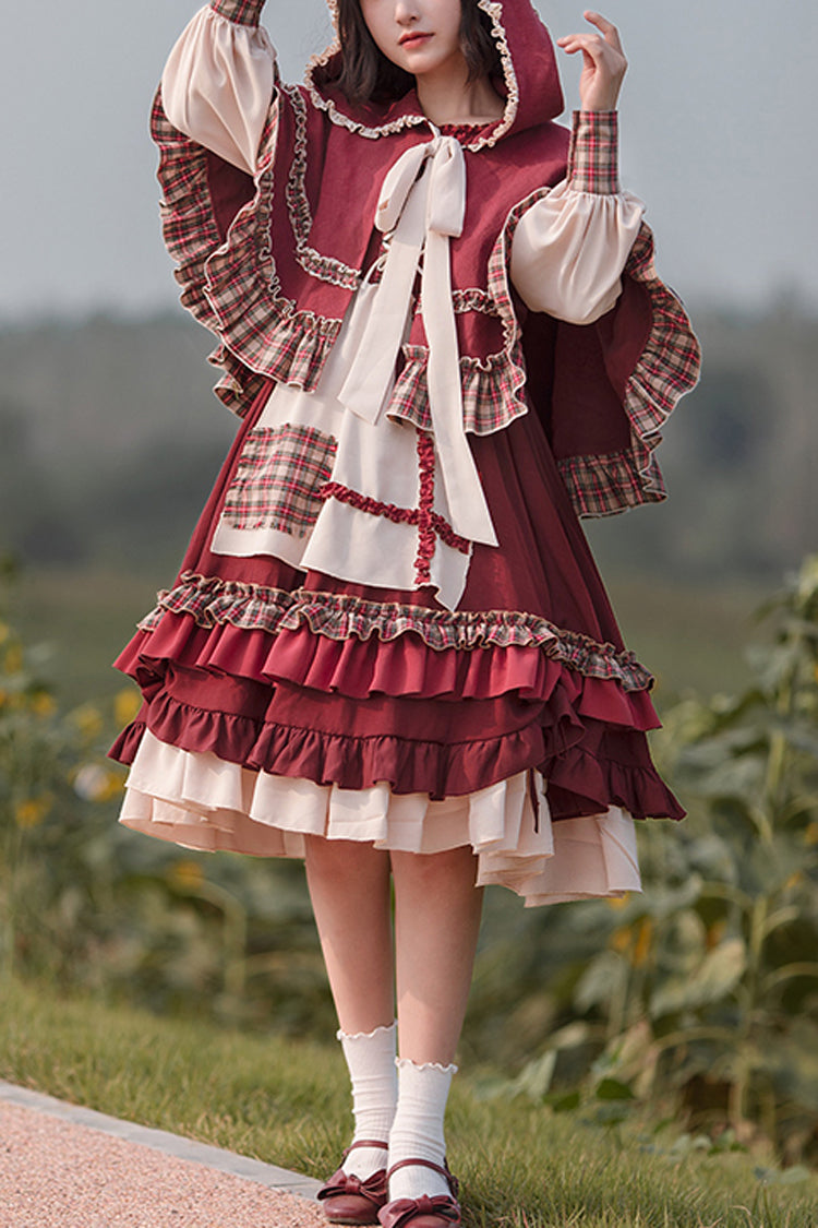Red Riding Hood Ruffle Sweet Lolita Gown with Long Sleeves