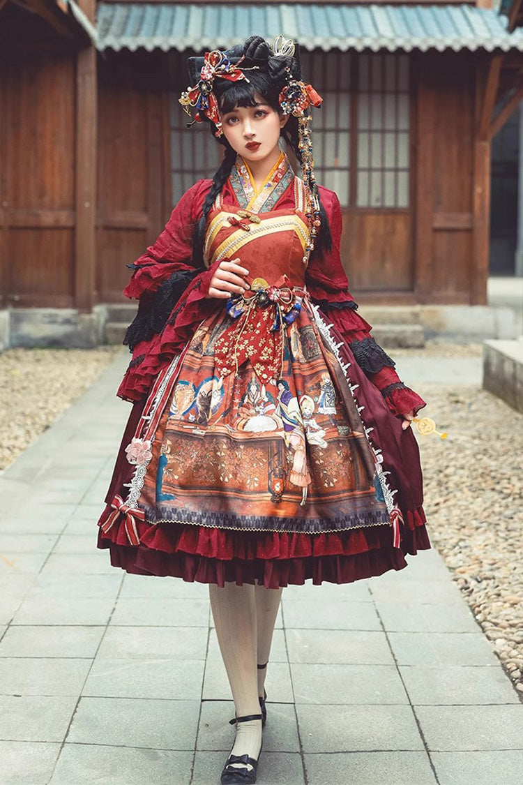 Multi-Color Nightmare Print Japanese Bow Ruffle Jsk Dress