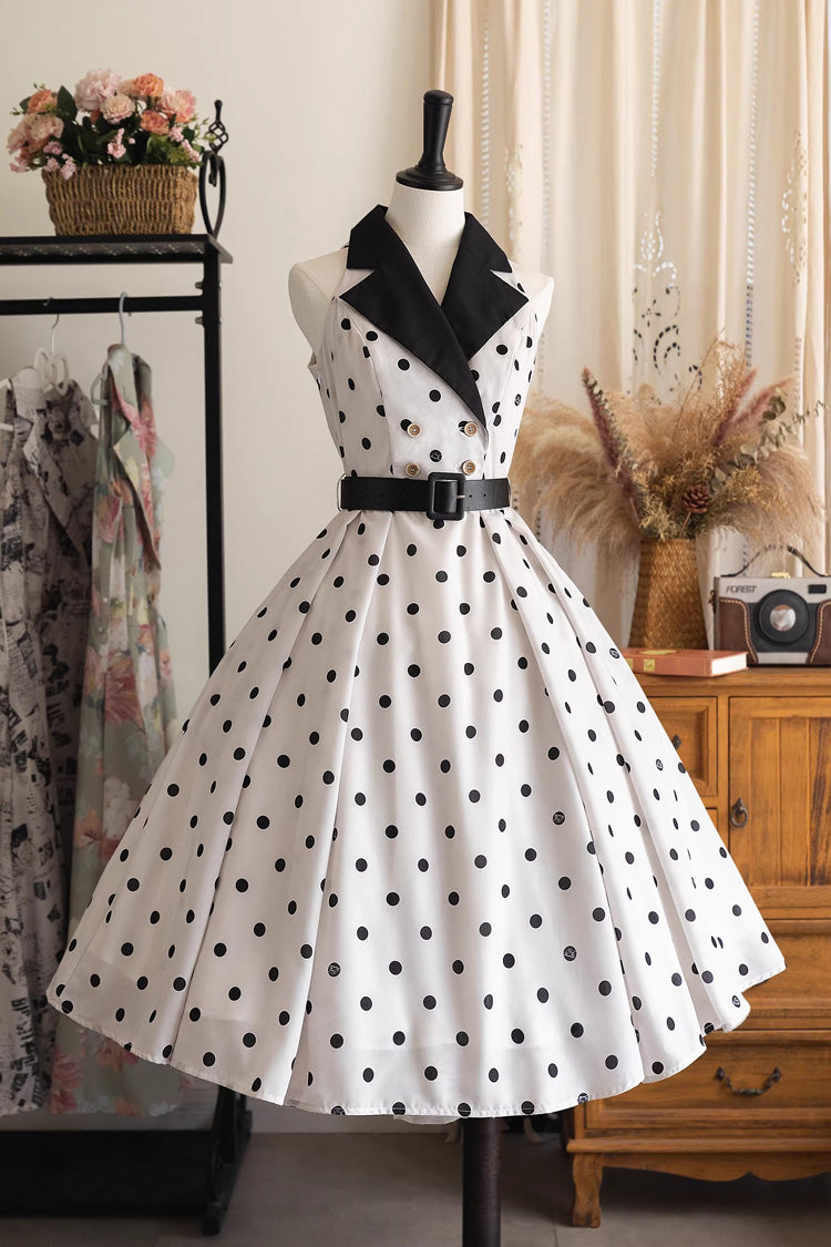 V Collar Printed Vintage Dress - Afternoon Forest