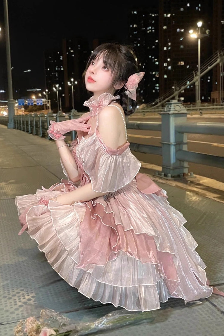 Pink Floral Layered Hanayome Sweet Lolita JSK with Bow