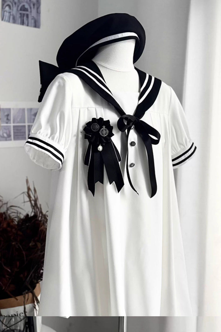 Old Stories Navy Collar Bow Sweet Lolita Dress