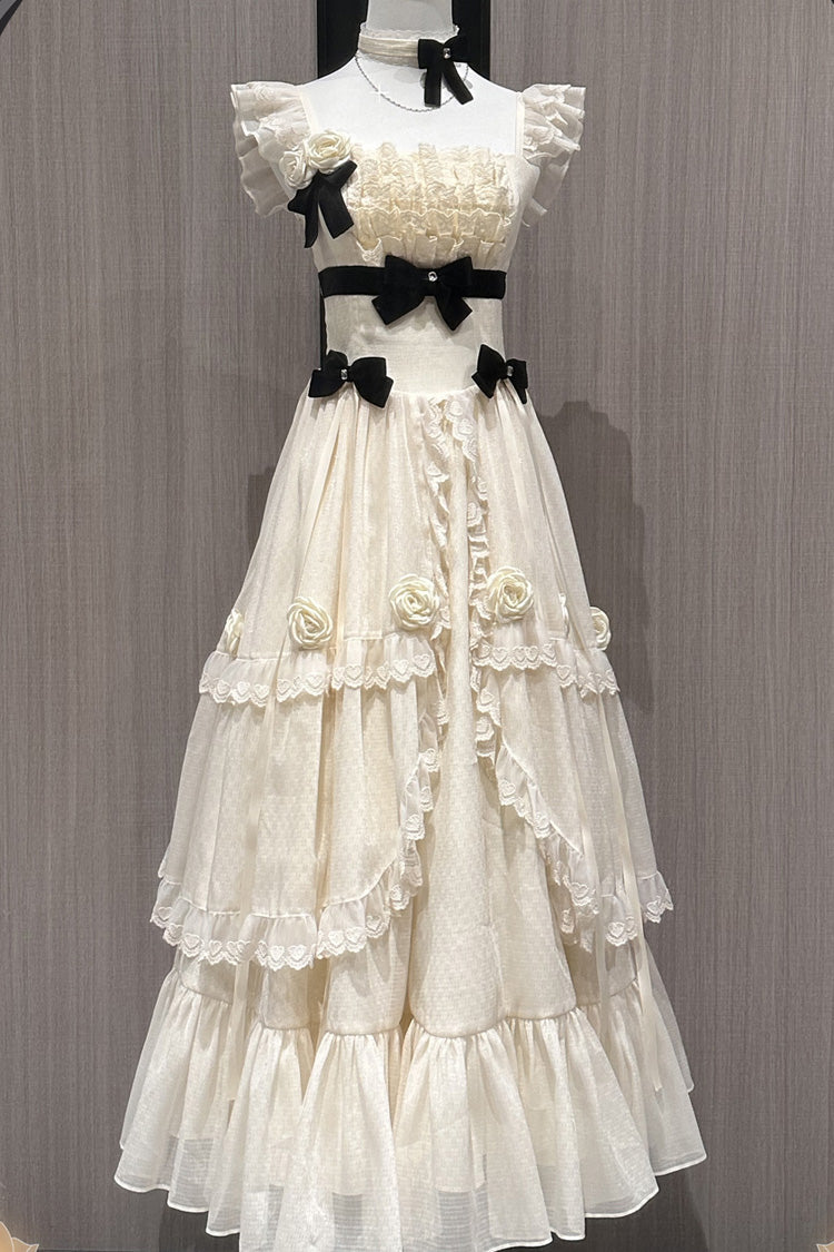 Ivory Poetry Ruffled Elegant Princess Lolita Tiered Dress - Sweet Bowknot