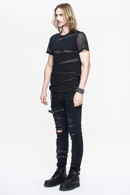 Diamond Mesh Gothic T-Shirt for Men's Punk Style