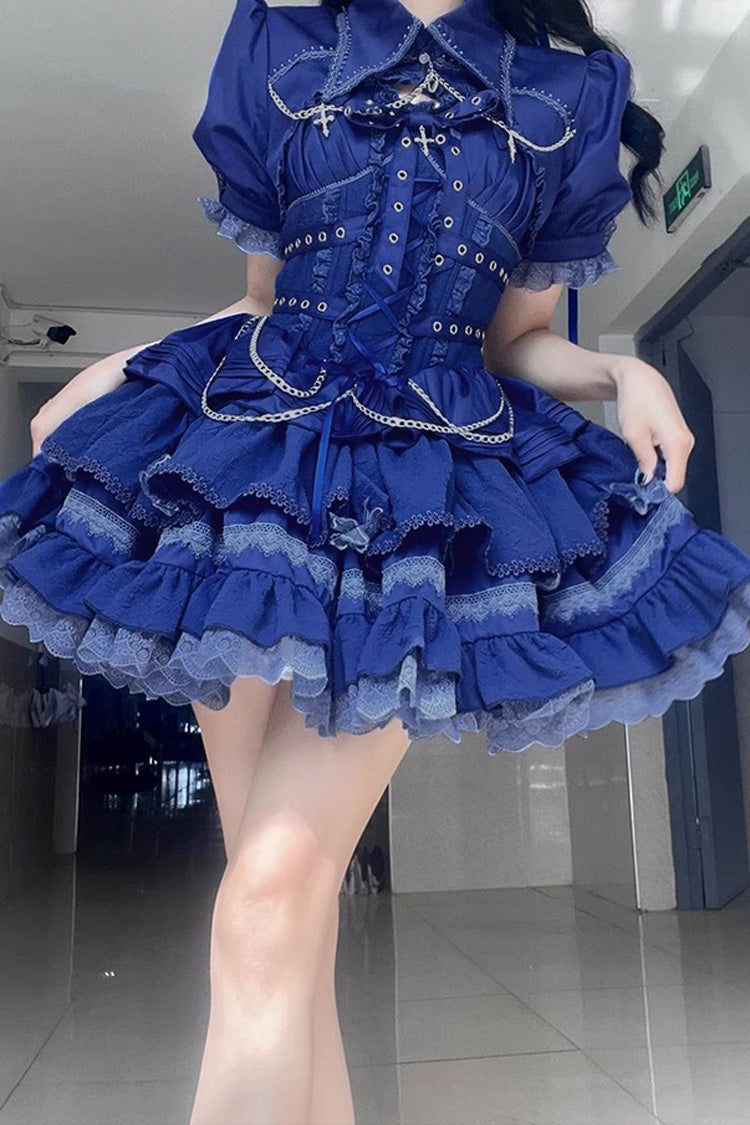 Sleeveless Triple Ruffle Bow Lace Up Gothic Lolita Jsk Dress