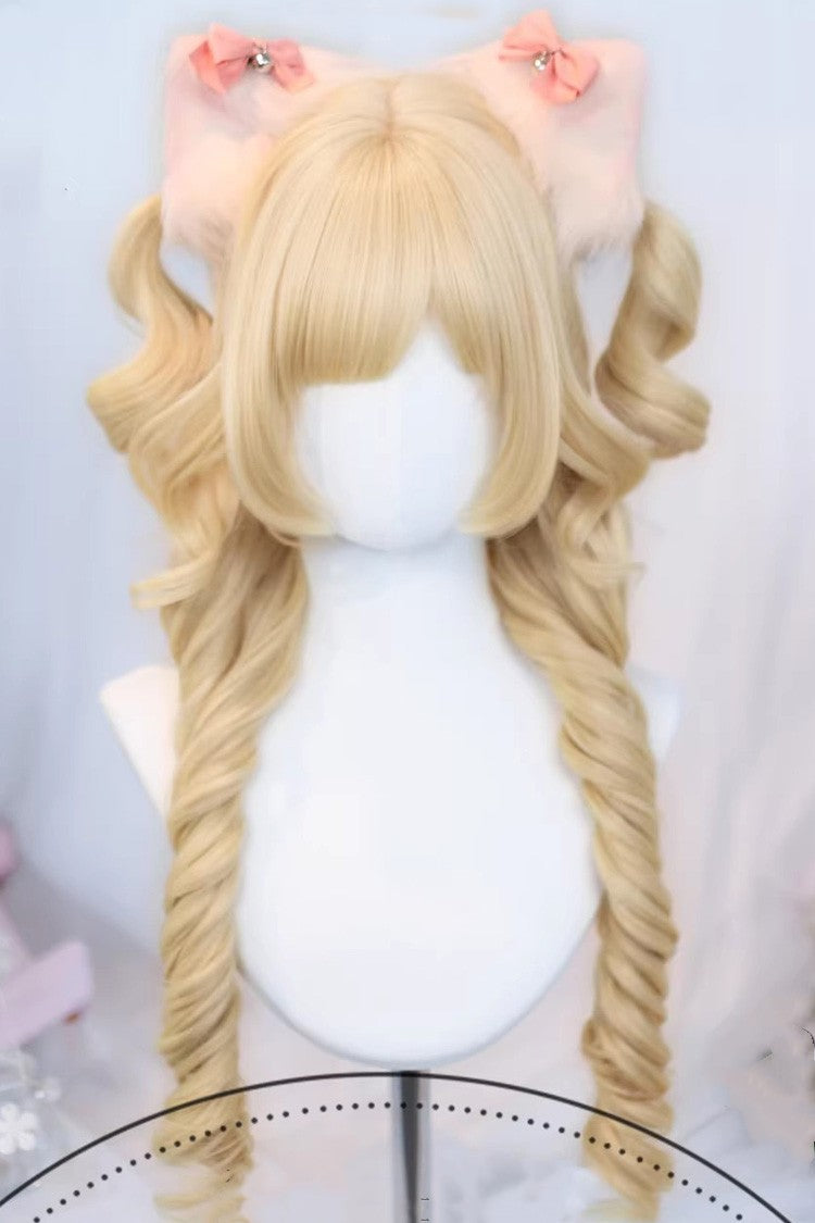 Sweet Lolita Wig with Curly Ringlets and Blunt Fringe in 3 Shades
