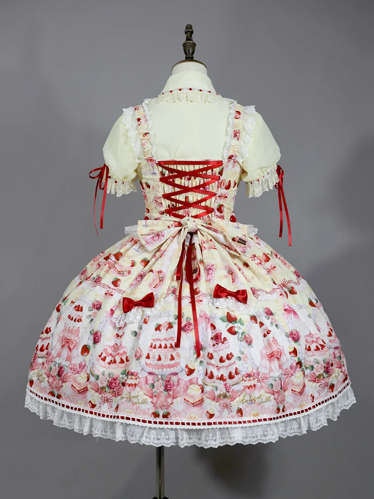 Set Sweet / Accents Full Bow Desserts Lolita and JSK Print Yellow Strawberry