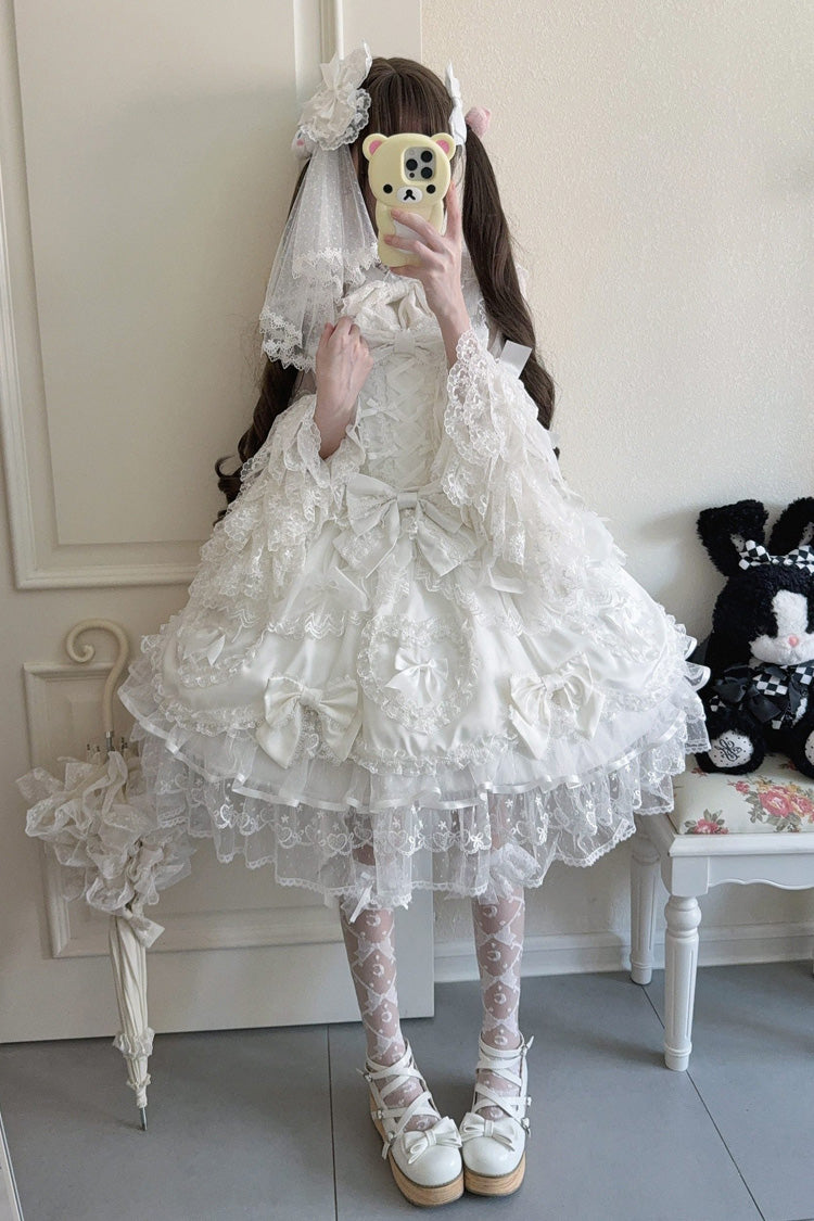 Ivory Sleeveless Embroidered Lace-Up JSK Dress - Sweetheart