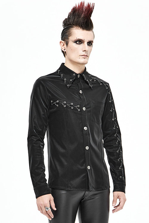 Men's Punk Drawstring Blouse in Charcoal Black