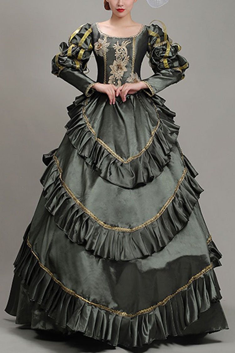 Ash Court-Style High-Waist Long-Sleeve Floral Multi-Layer Victorian Lolita Gown