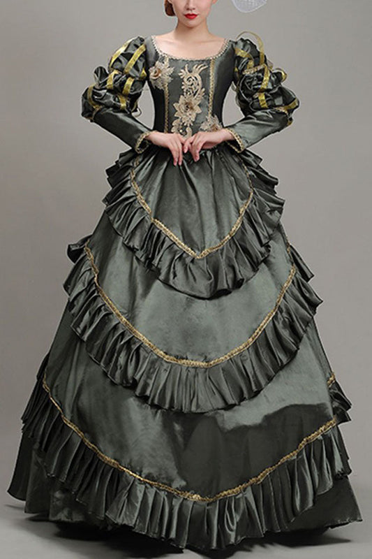 Ash Court-Style High-Waist Long-Sleeve Floral Multi-Layer Victorian Lolita Gown