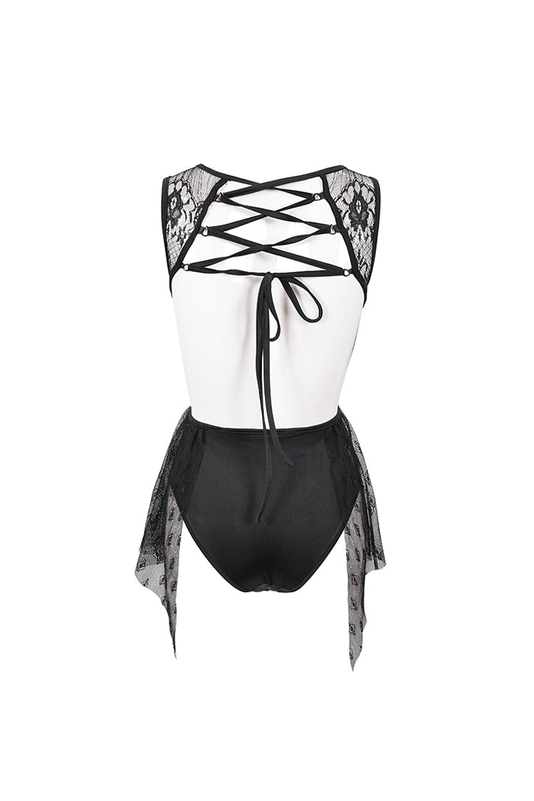 Back Cross Strap Lace-Up Gothic One Piece Swimsuit for Women Lace