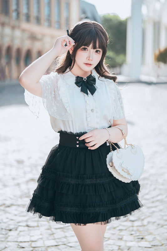 Velvet Bunny Double-Layered Ruffled Lace Sailor Collar Plus-Size Two-Piece