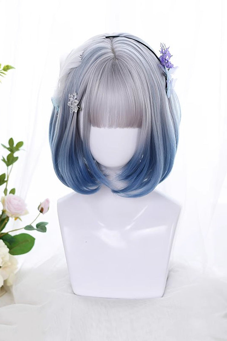 Cute Gradient Bob Wig with Inward Curly Bangs in Two Colors