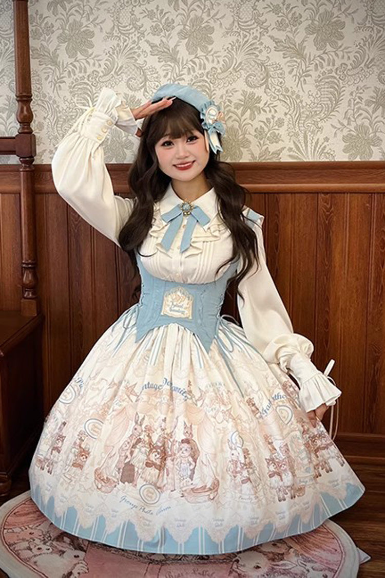 Dollhouse Print Short JSK Dress with Embroidery and Ruffles